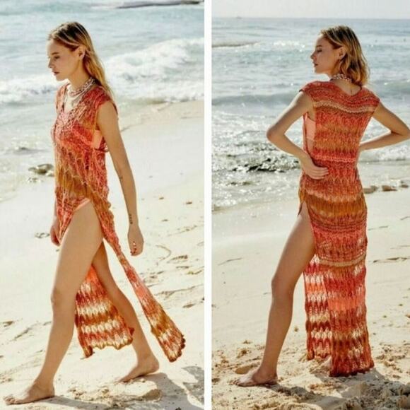 Free People Into The Flames Space Dye Knit Crochet Dress - Picture 1 of 10